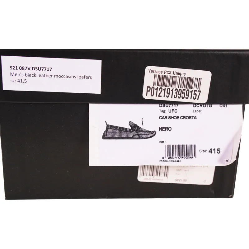 41.5 US 8.5 NEW $825 VERSACE Black Suede MEDUSA LOGO Driver CHAIN REACTION LOAFERS