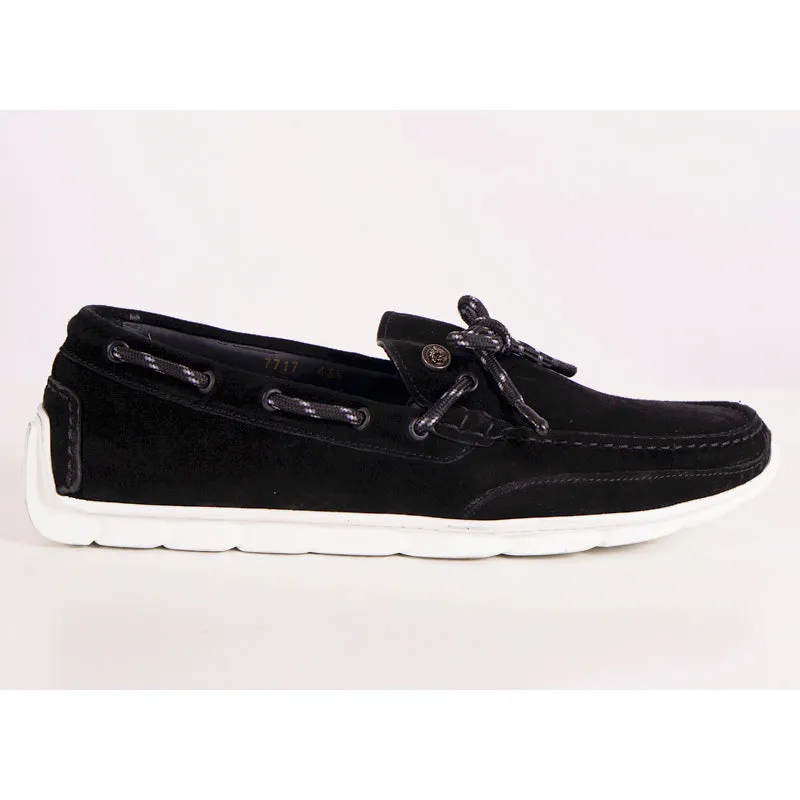 41.5 US 8.5 NEW $825 VERSACE Black Suede MEDUSA LOGO Driver CHAIN REACTION LOAFERS