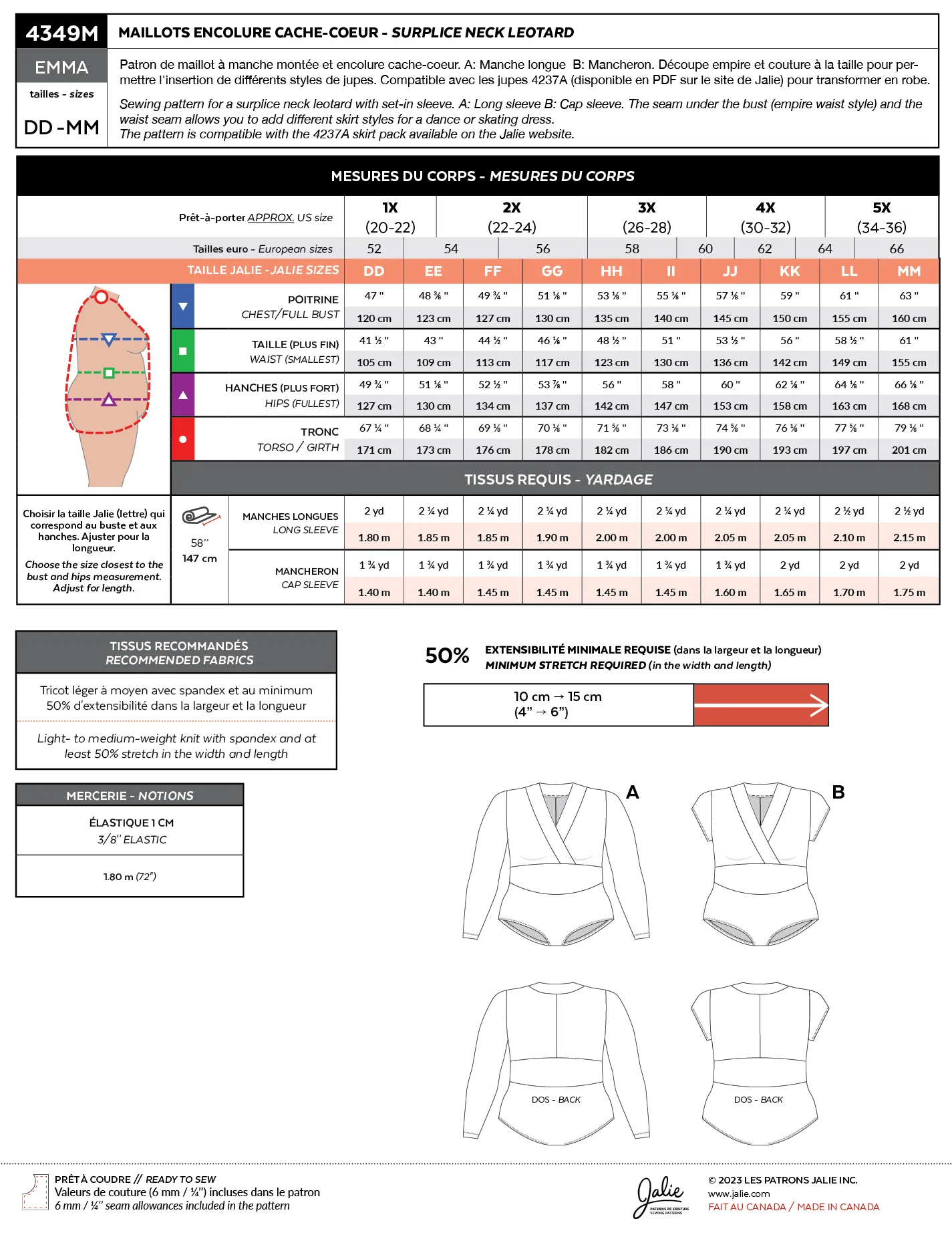 4349 // EMMA Surplice neck leotard