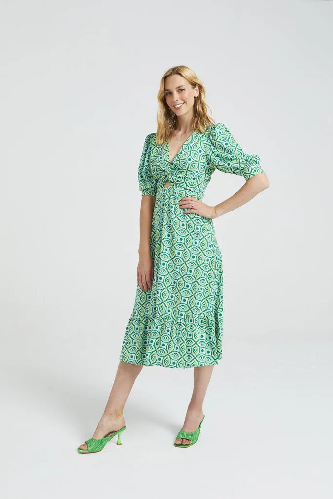 Angel Eye 'Sia' Green Ogee Twist Front Cutout Dress