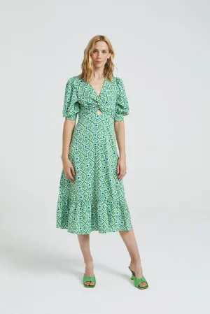 Angel Eye 'Sia' Green Ogee Twist Front Cutout Dress