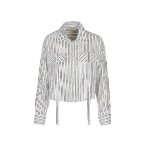 Astrid  Women's Woven Button-Up Shirt  White and Black Stripe