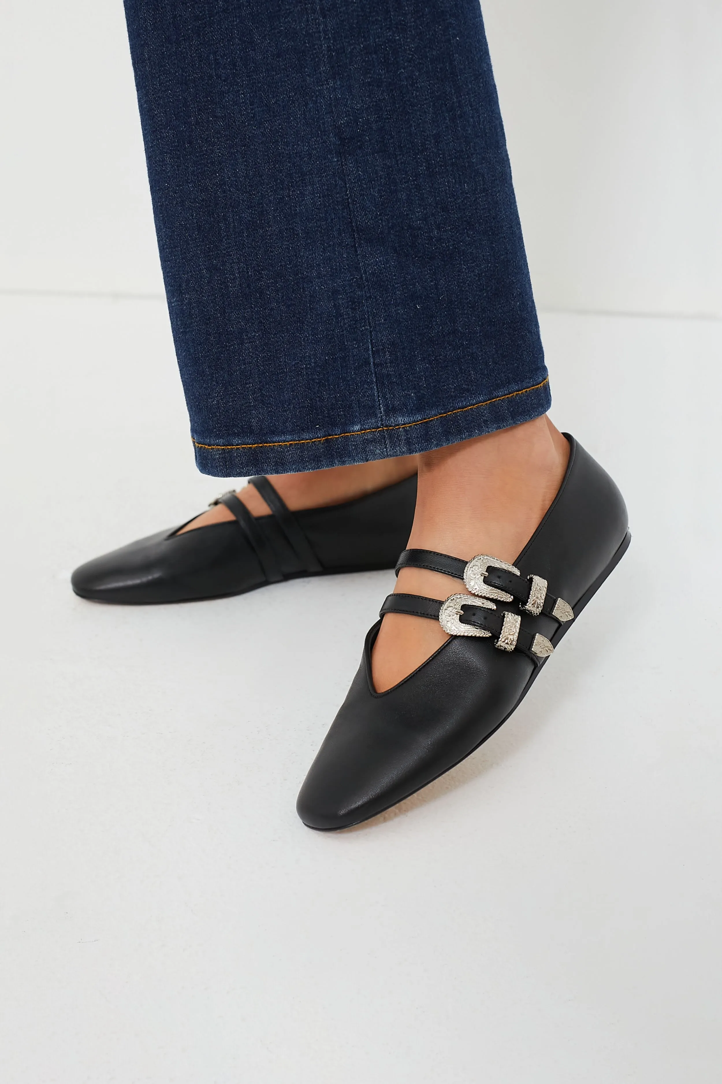 Black Claudia Western Leather Slippers