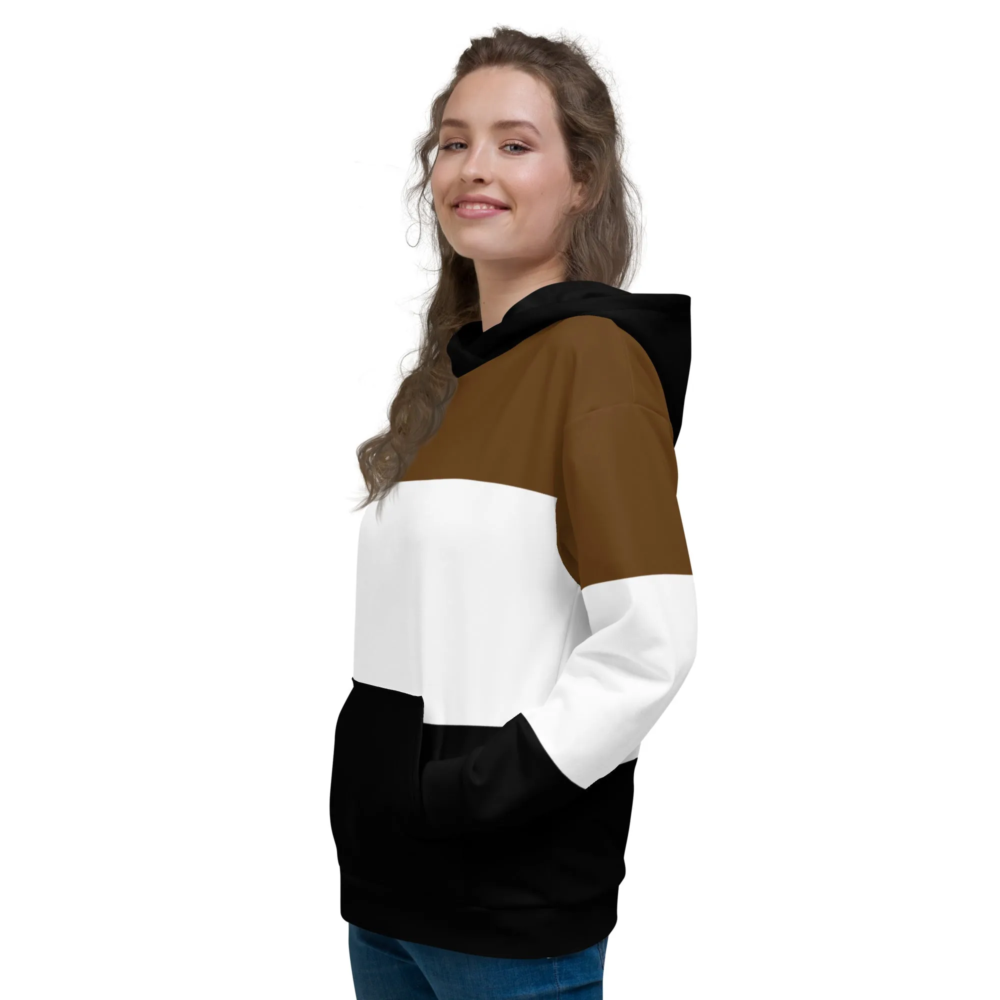 Black White and Brown Colorblock Hoodie