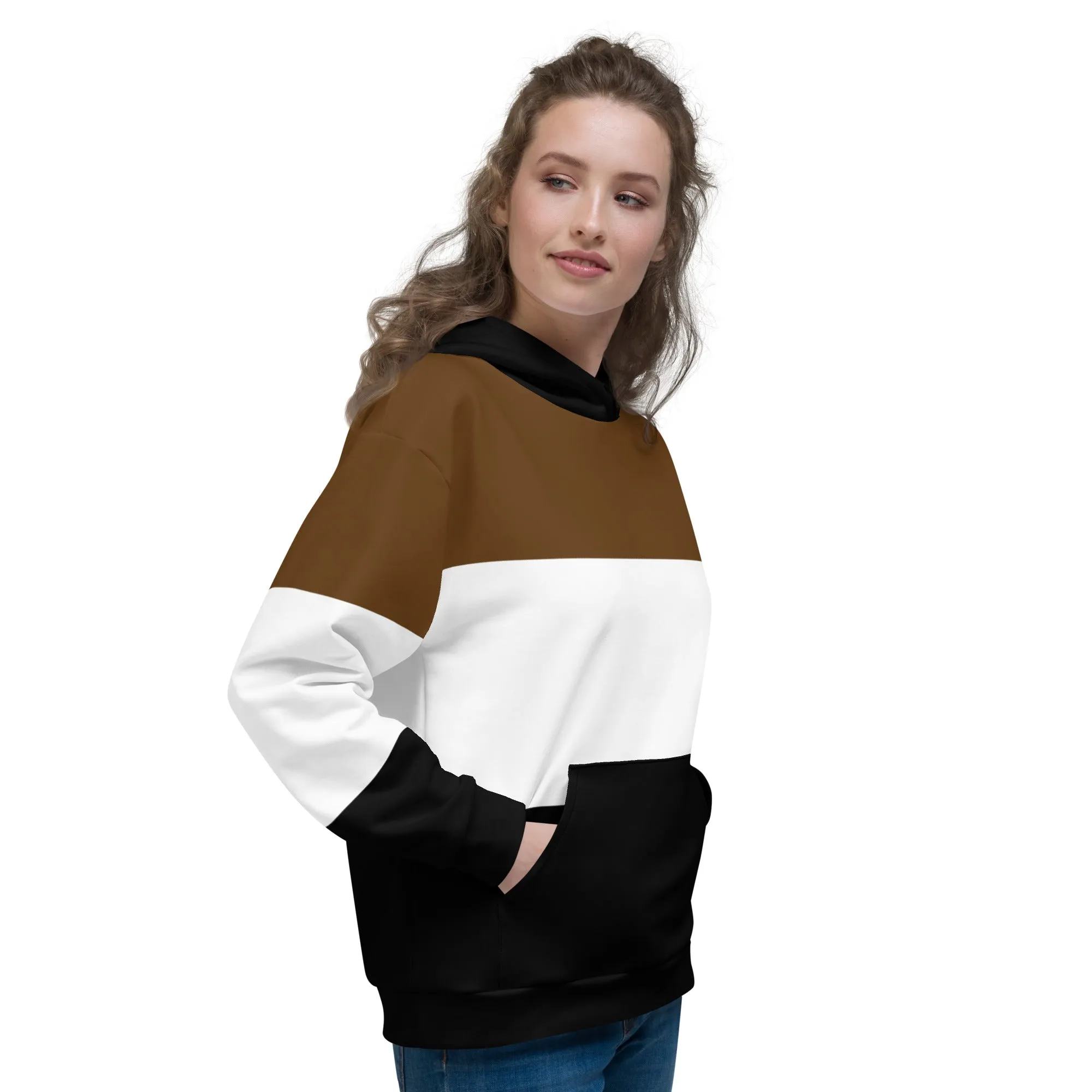 Black White and Brown Colorblock Hoodie