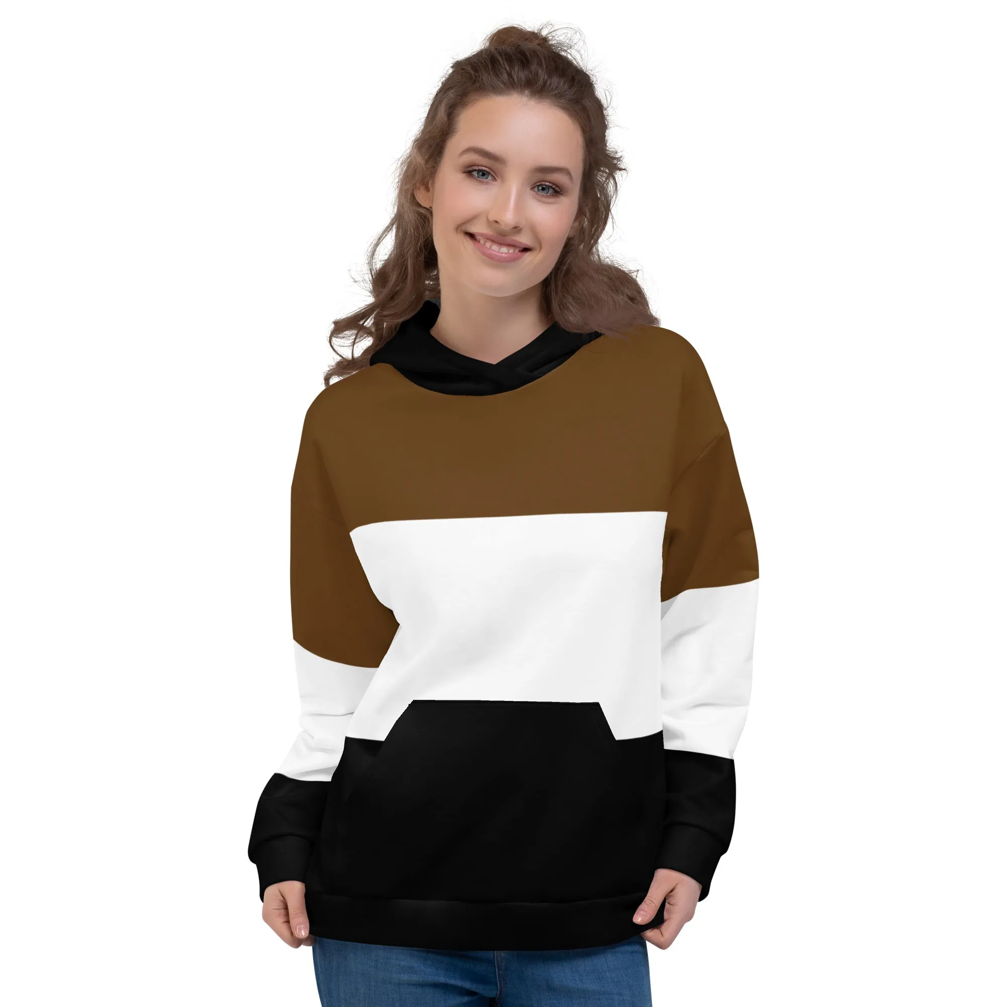 Black White and Brown Colorblock Hoodie