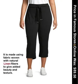 Calvin Klein Womens Black Tie Waist Jogger Cropped Pants, Size L