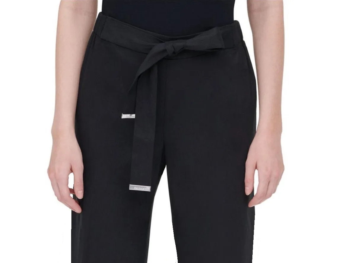 Calvin Klein Womens Black Tie Waist Jogger Cropped Pants, Size L