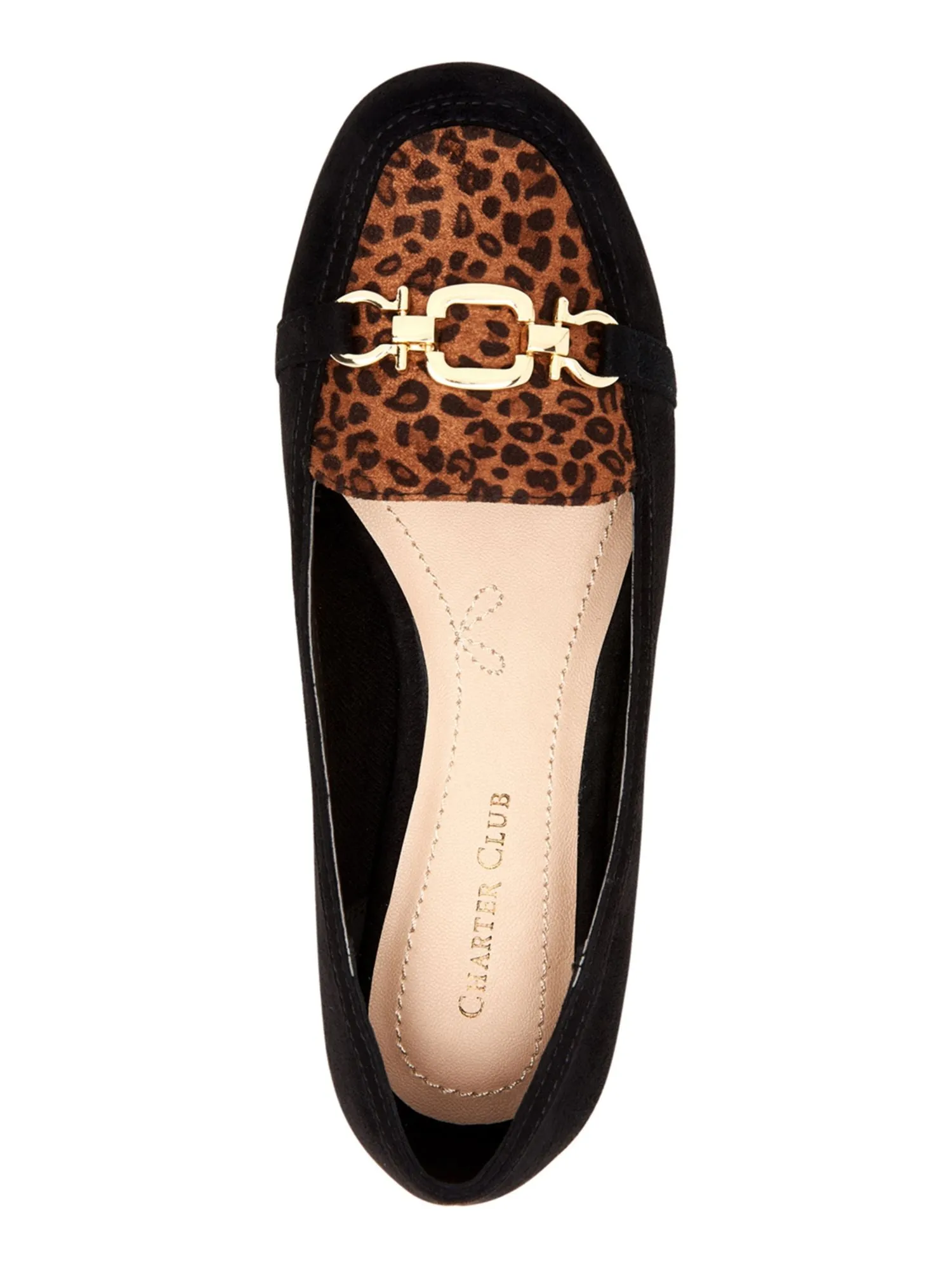 CHARTER CLUB Womens Black Animal Print Leopard Hardware Padded Alettee Square Toe Block Heel Slip On Loafers Shoes M