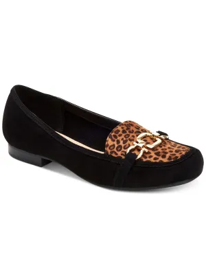 CHARTER CLUB Womens Black Animal Print Leopard Hardware Padded Alettee Square Toe Block Heel Slip On Loafers Shoes M