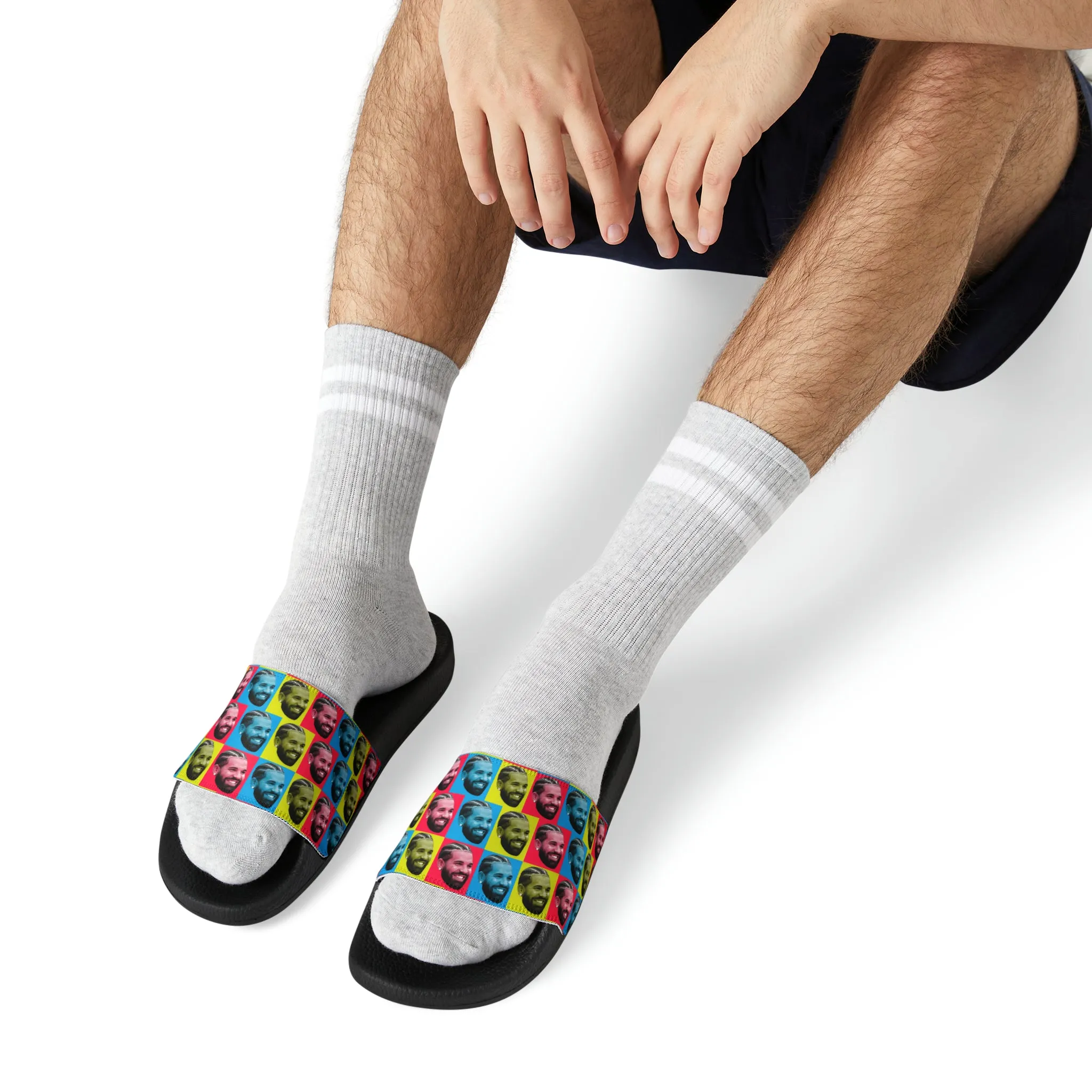Drake Colored Checker Faces Men's Slide Sandals