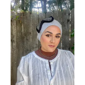 Embellished Cotton French Beret - Gray Bow