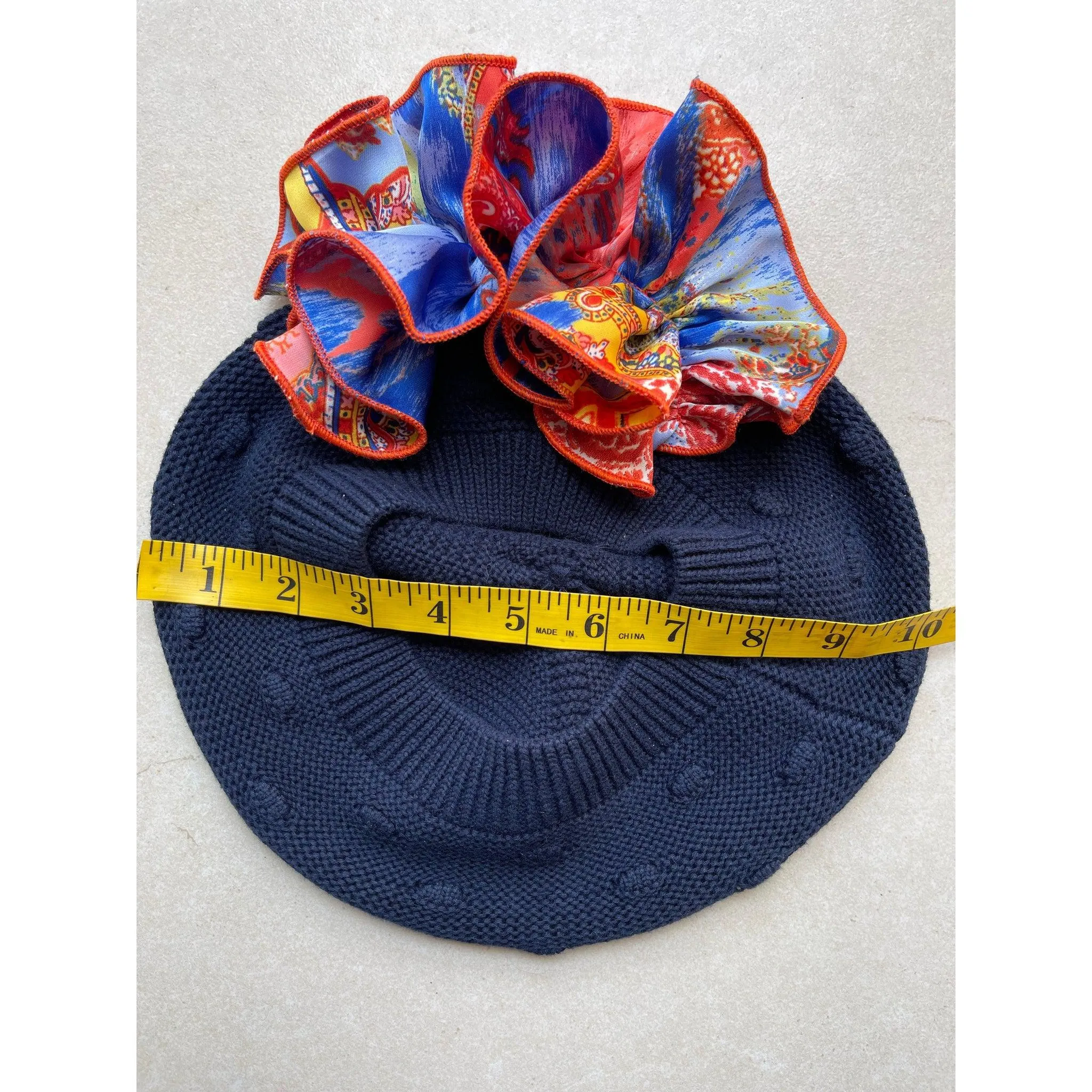 Embellished Cotton French Beret - Gray Bow
