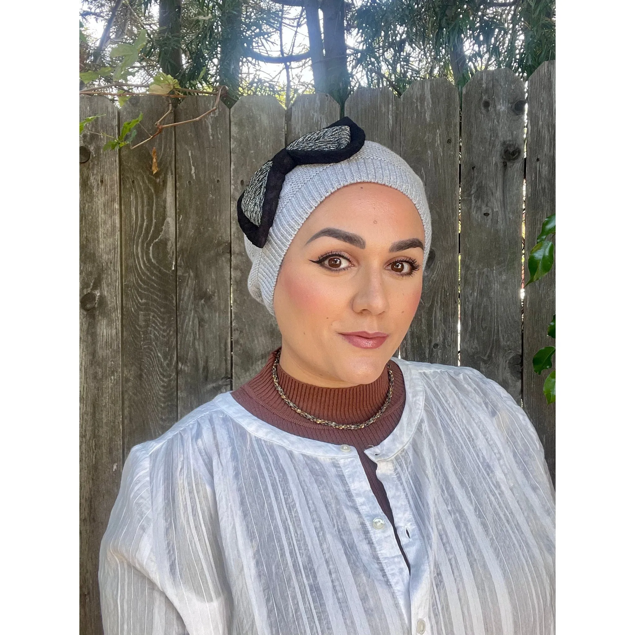 Embellished Cotton French Beret - Gray Bow