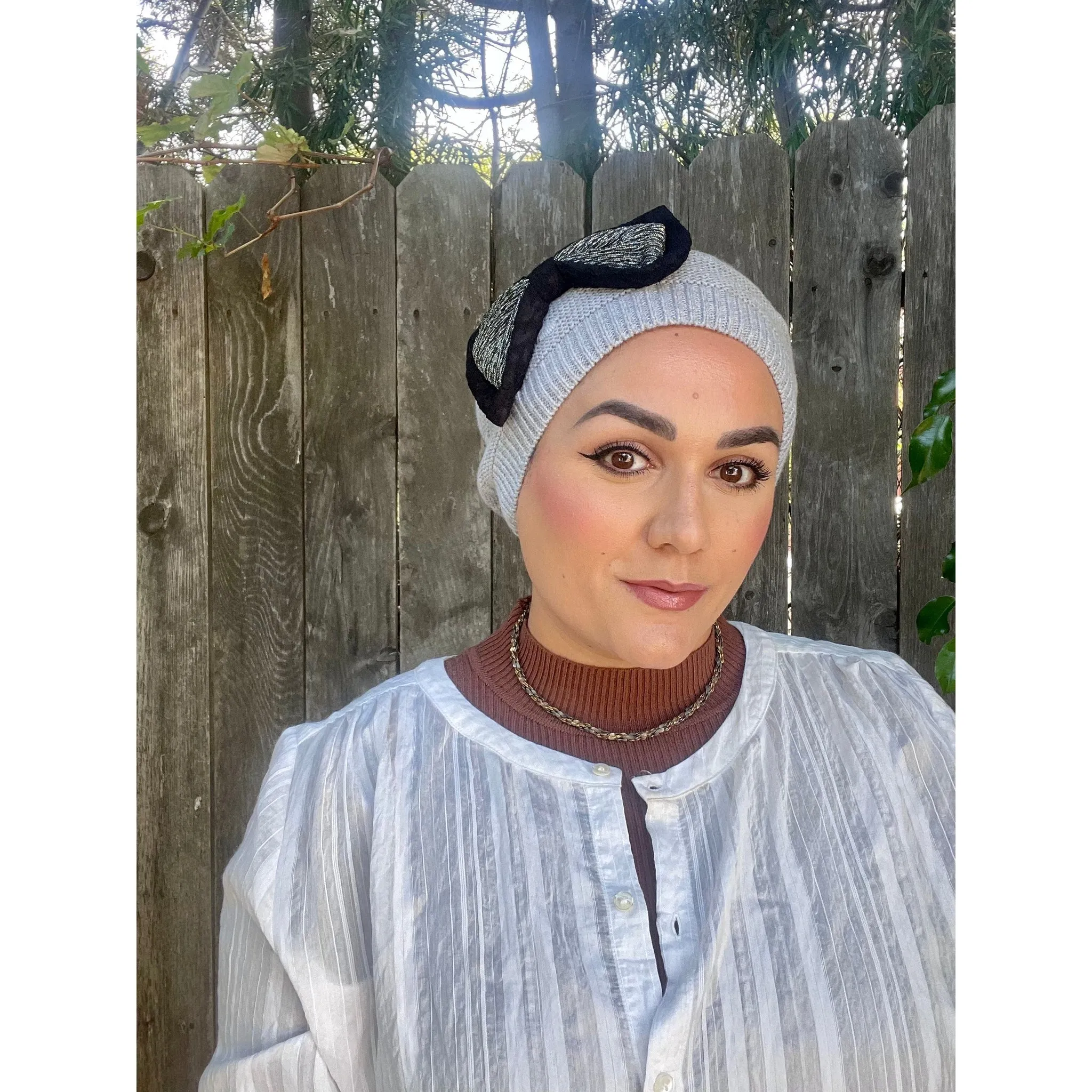Embellished Cotton French Beret - Gray Bow