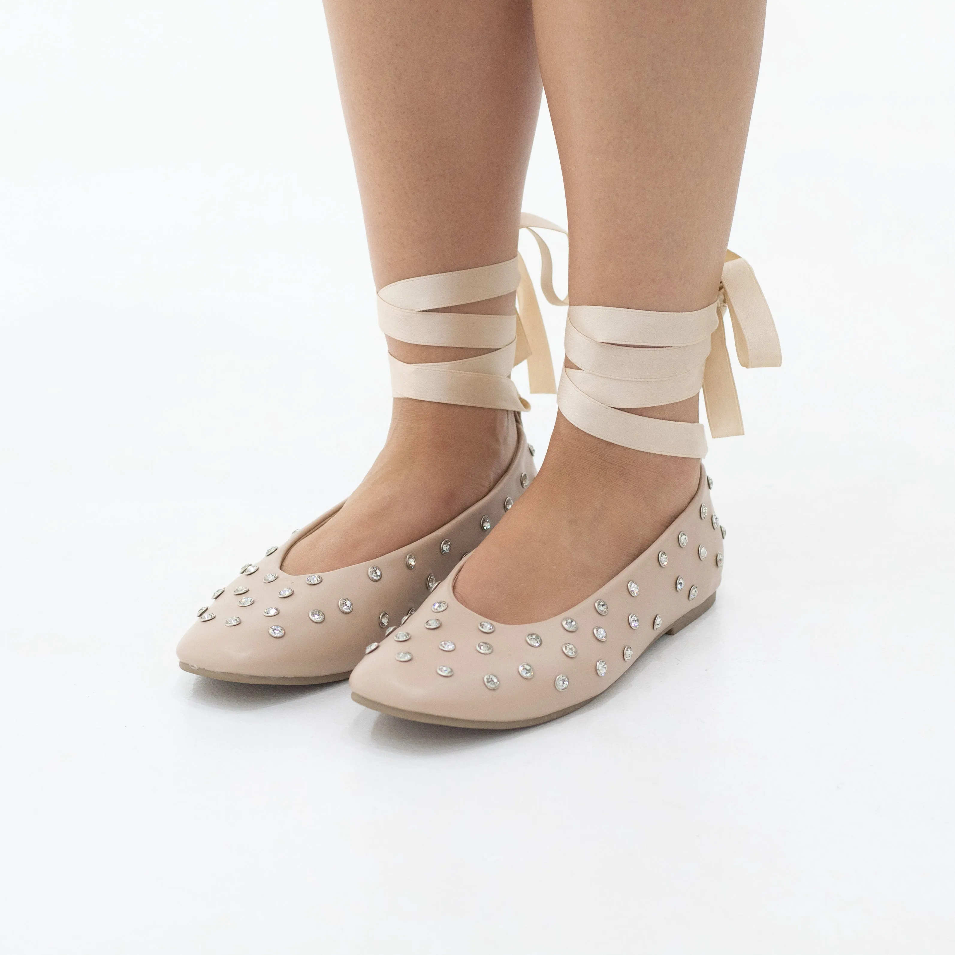 Emma Ballerina Flat tie-up studded flat pump with detachable ribbon