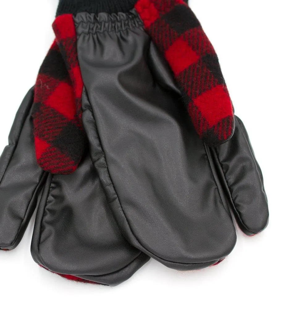 Exist Vegan Leather Woolrich Gloves (Buffalo Plaid Red)