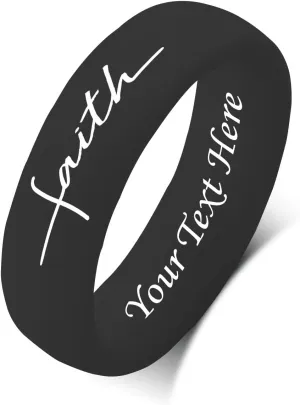 Faith Script Cross Silicone Ring Scripture Rubber Ring Thin and Stackable Rings with Free Engraved Name Date Amulet Inspirational Silicone Wedding Ring, (Multicolor) Size 4 to 10