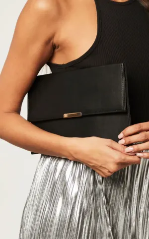 Faux Leather Black Envelope clutch with Gold lock