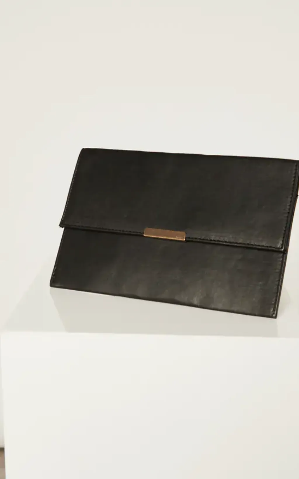 Faux Leather Black Envelope clutch with Gold lock