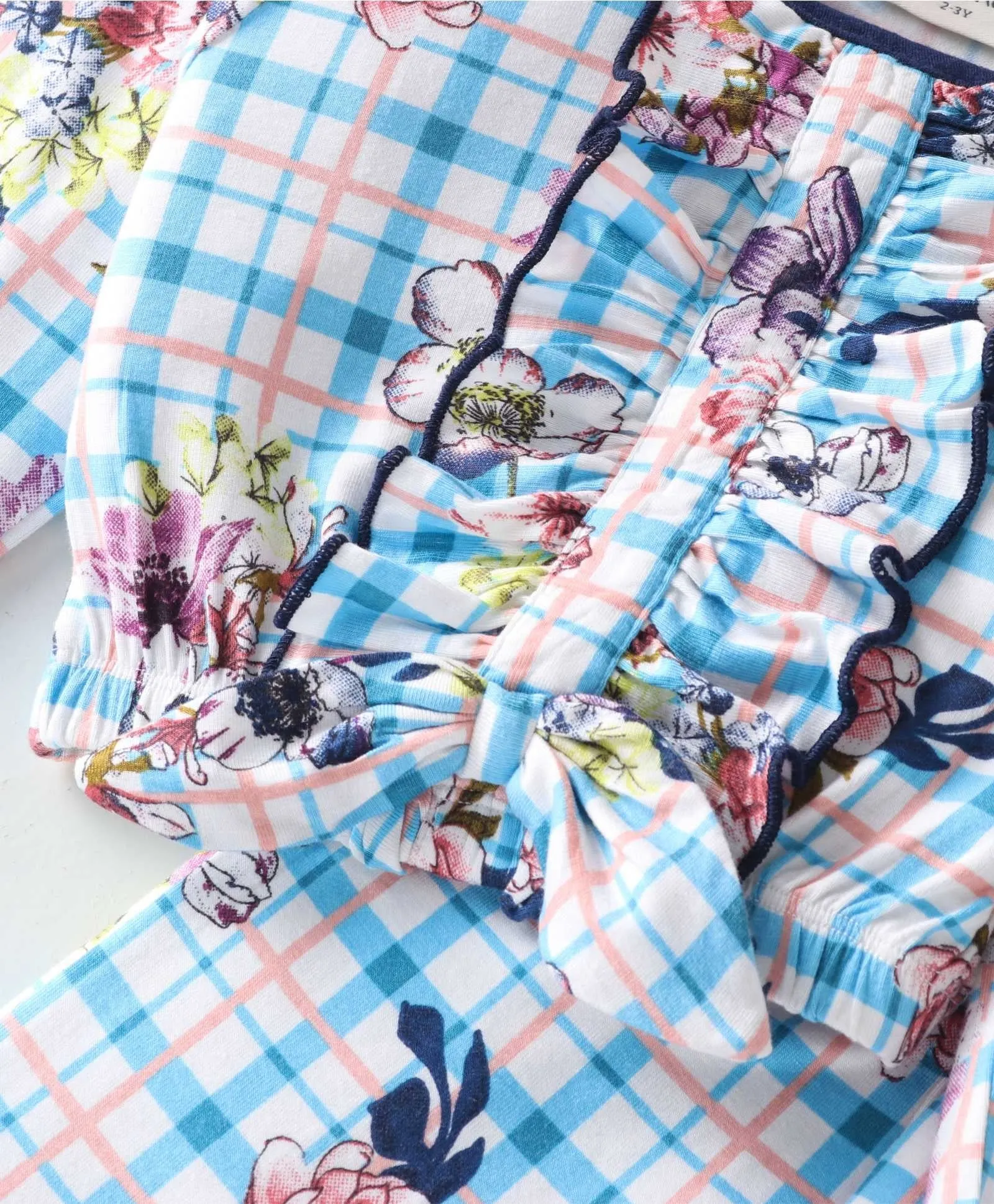 Floral Checkered Frill Top Jogger Set