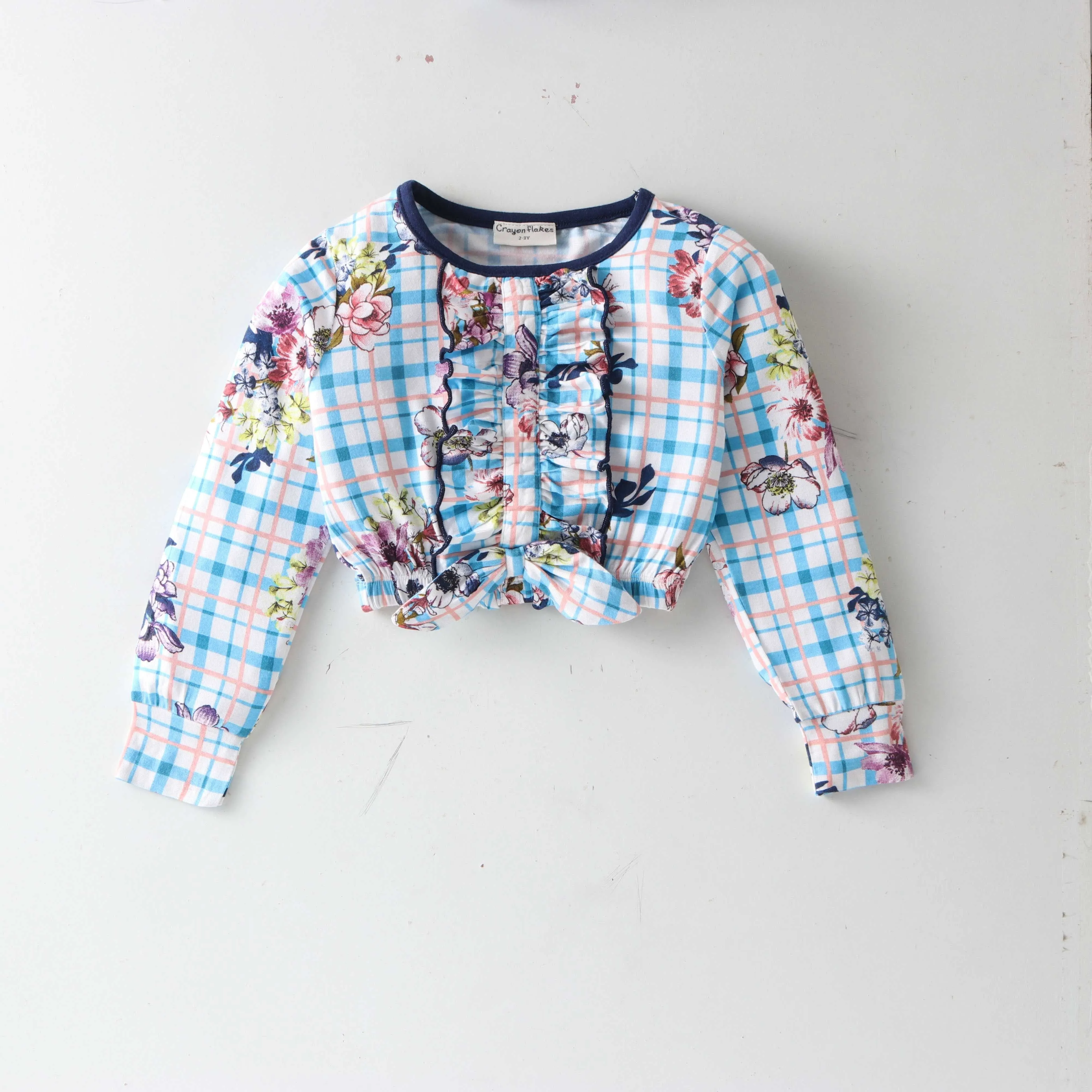 Floral Checkered Frill Top Jogger Set