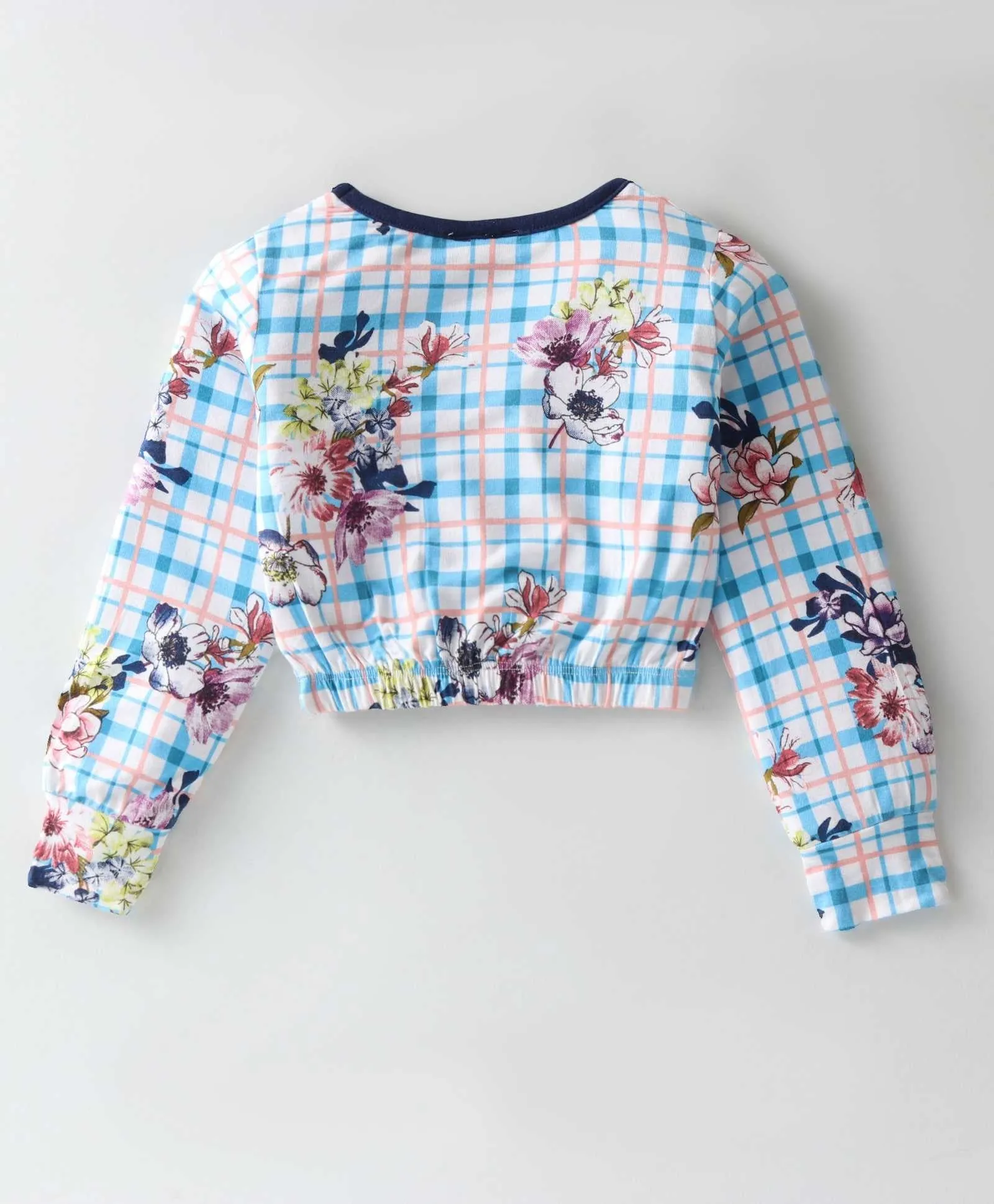 Floral Checkered Frill Top Jogger Set