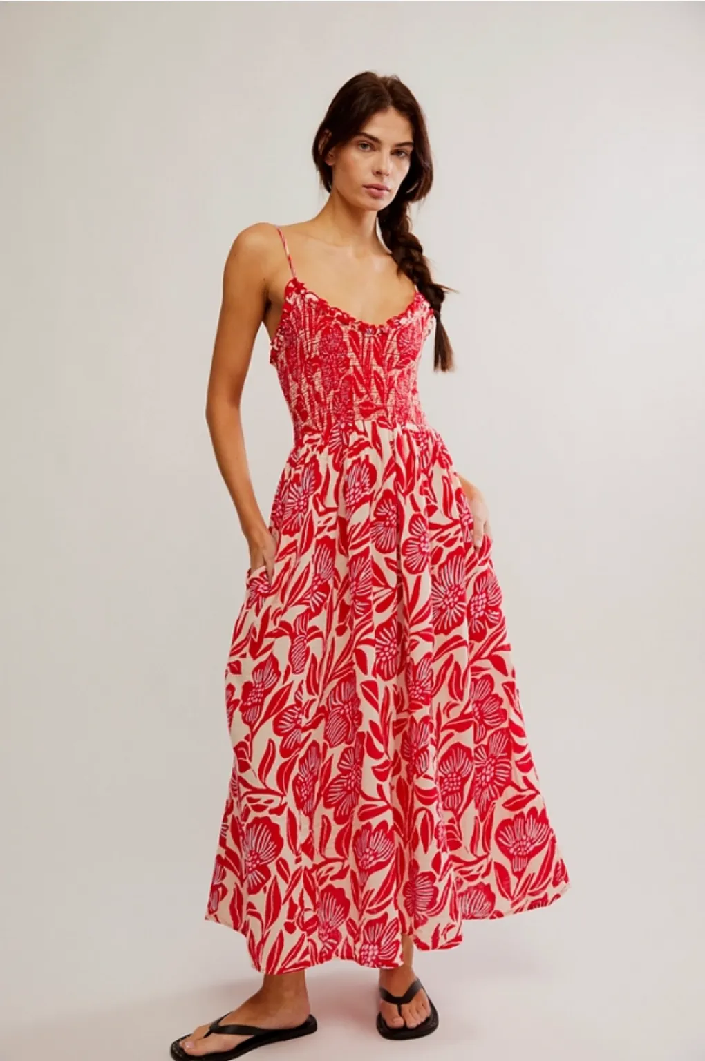 FREE PEOPLE Sweet Nothings Midi Dress - Gardenia Combo