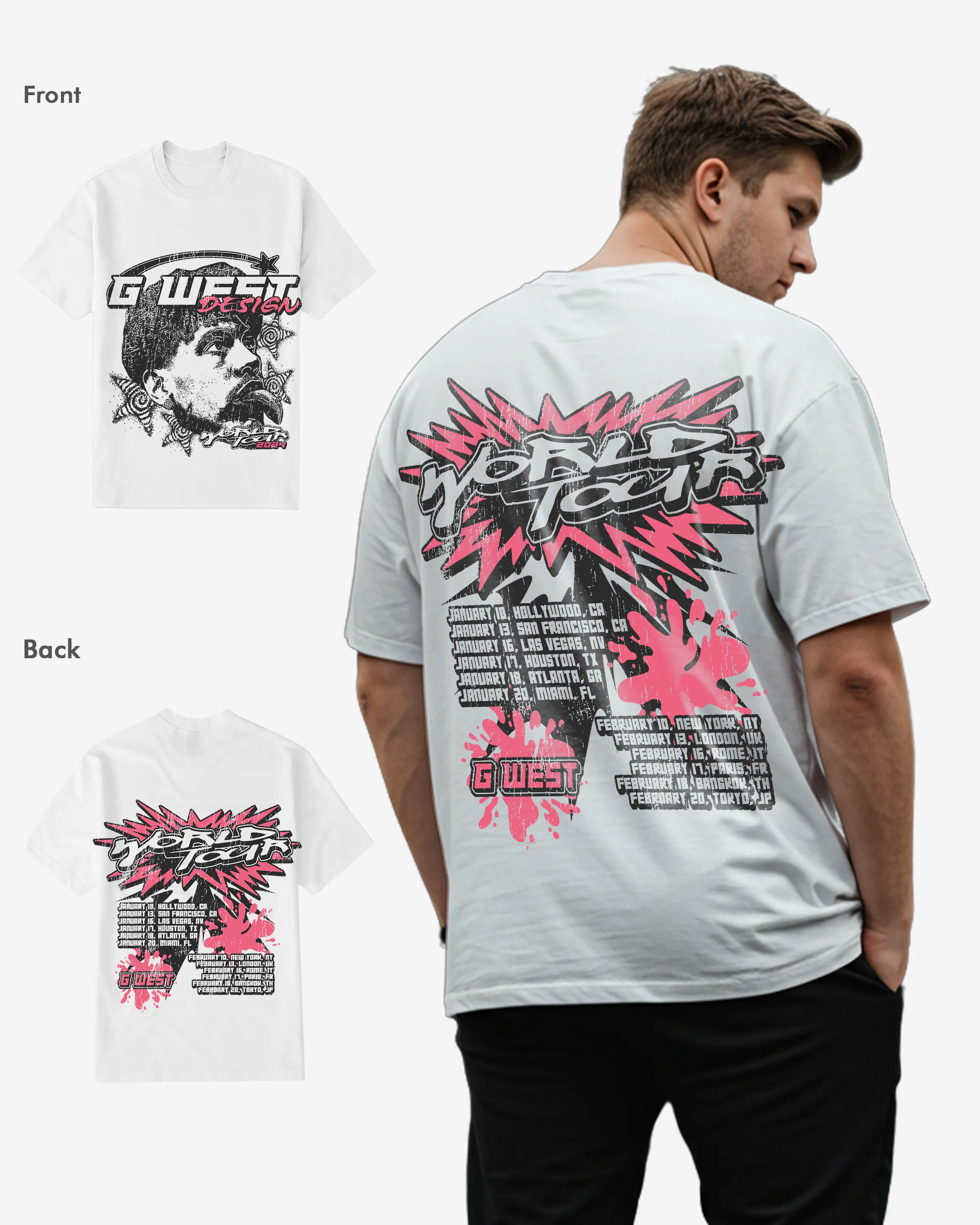 G West World Tour White Tee Big and Tall