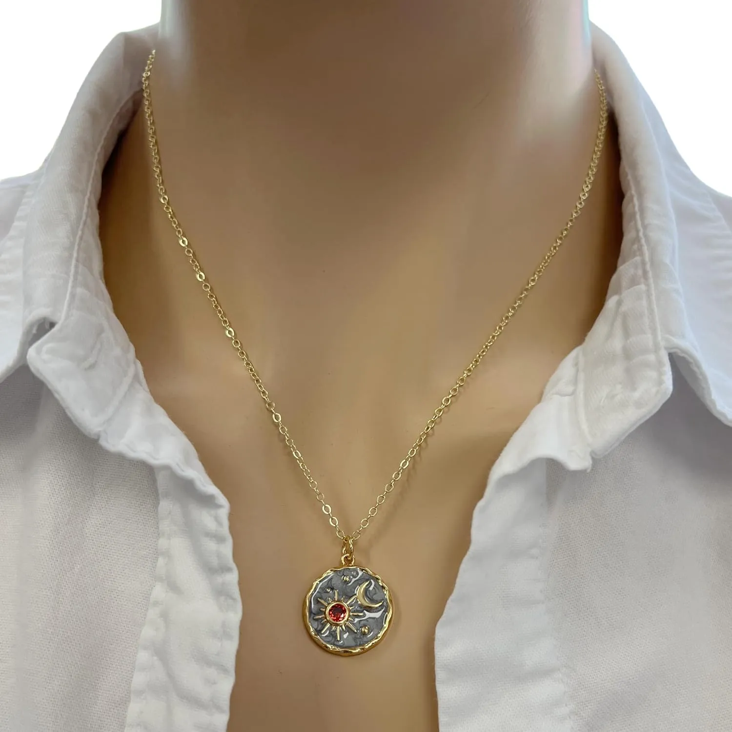 Gold coin necklace for women, sun and moon necklace jewelry yin yang