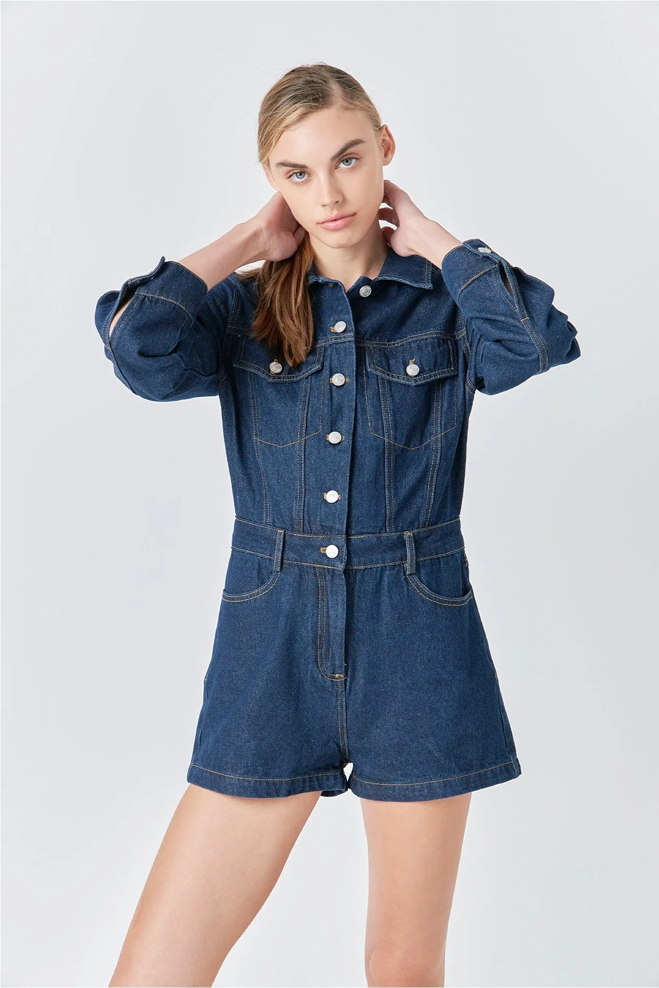 Grey Lab - Denim Mini Jumpsuit