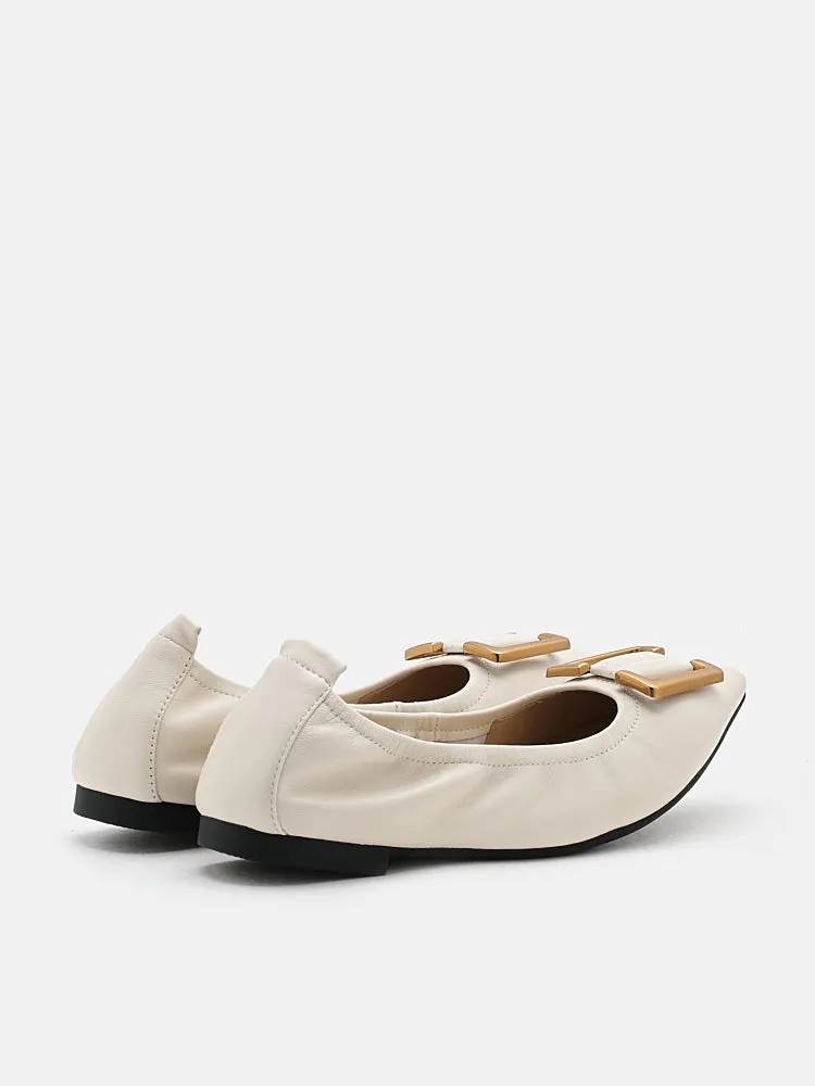 Harper Gold Buckled Pointed-Toe Flats
