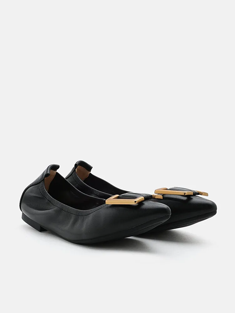 Harper Gold Buckled Pointed-Toe Flats