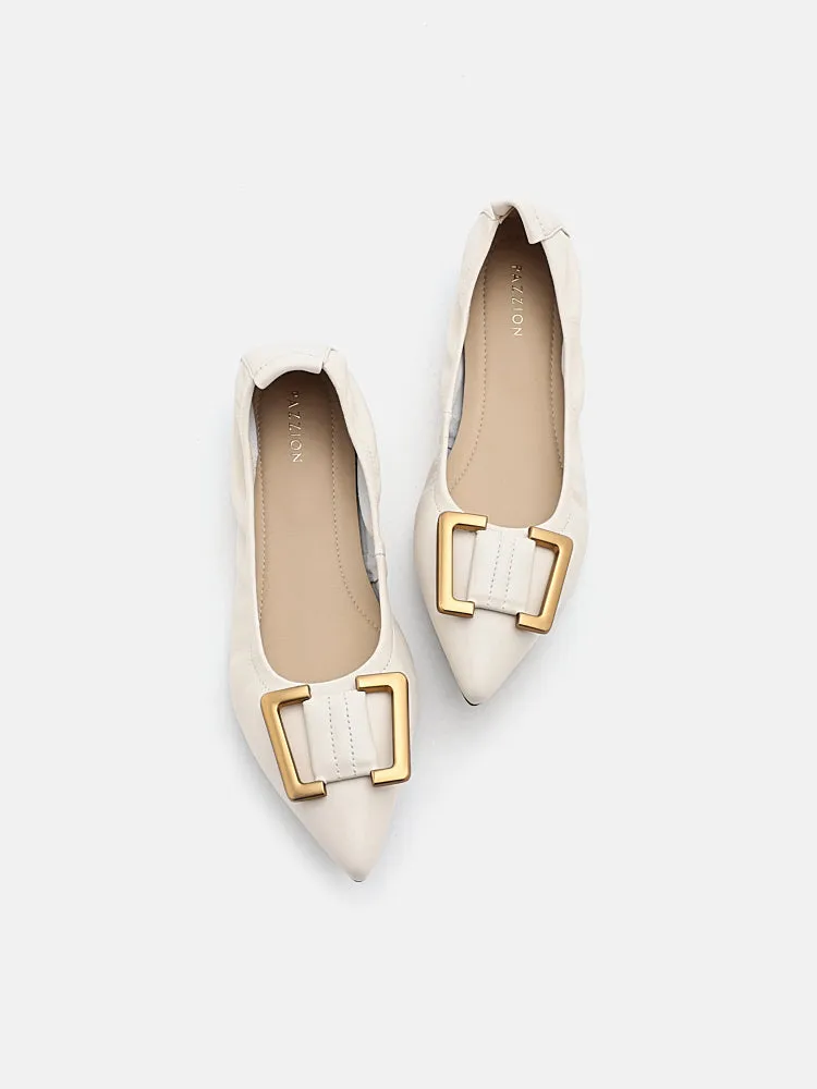 Harper Gold Buckled Pointed-Toe Flats