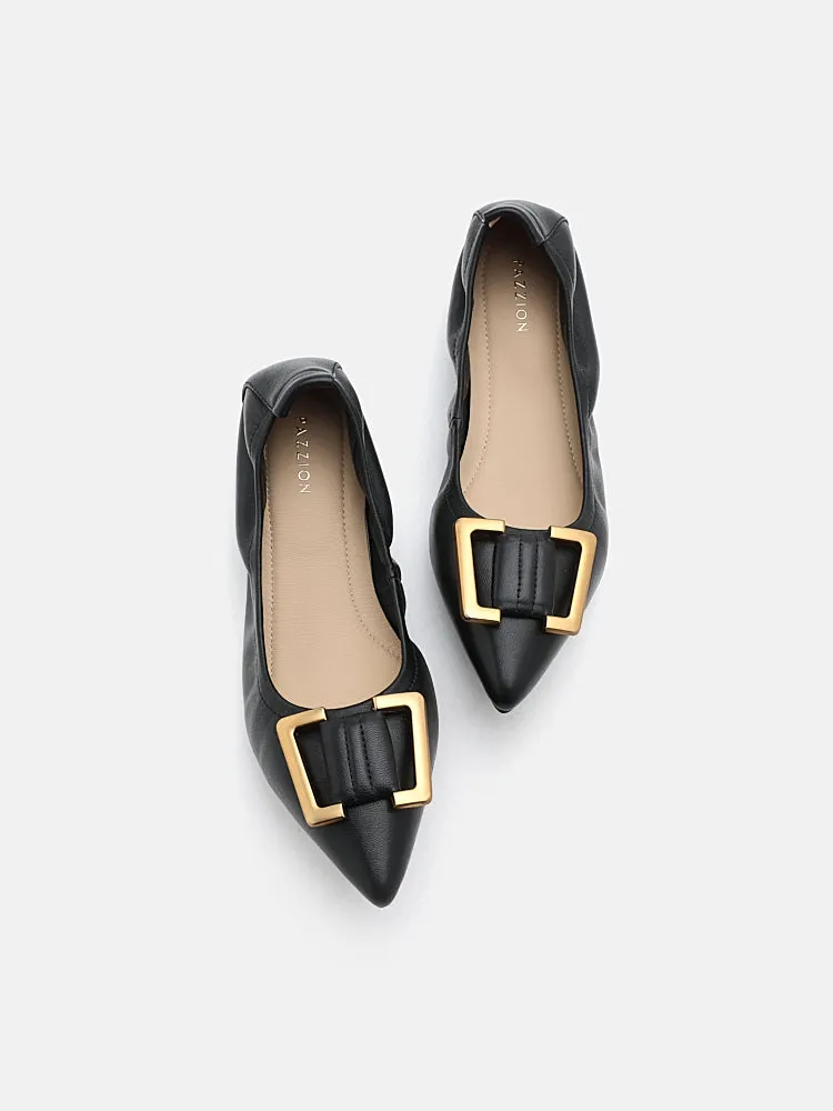 Harper Gold Buckled Pointed-Toe Flats