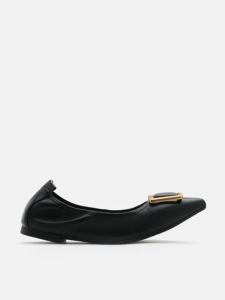 Harper Gold Buckled Pointed-Toe Flats