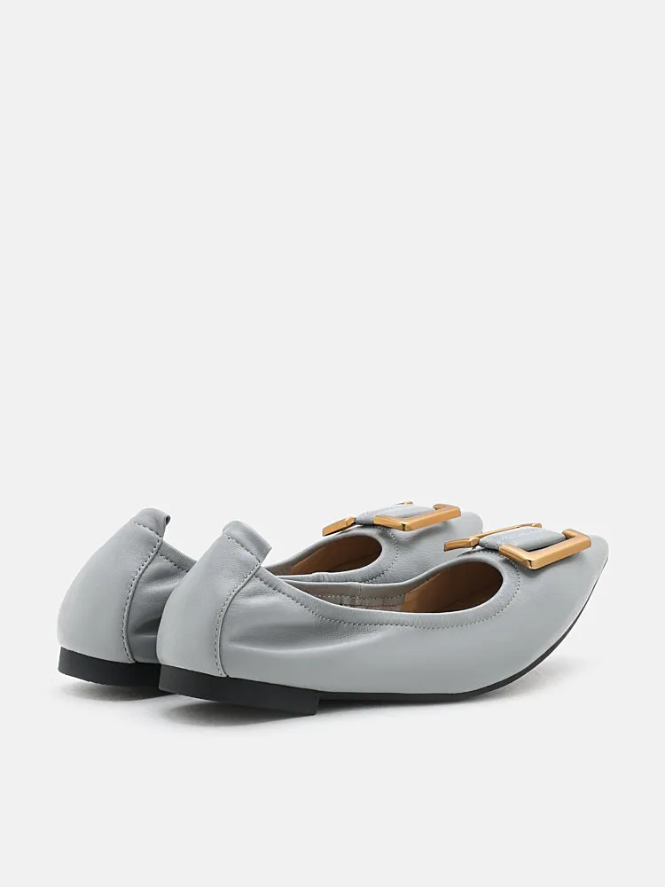 Harper Gold Buckled Pointed-Toe Flats