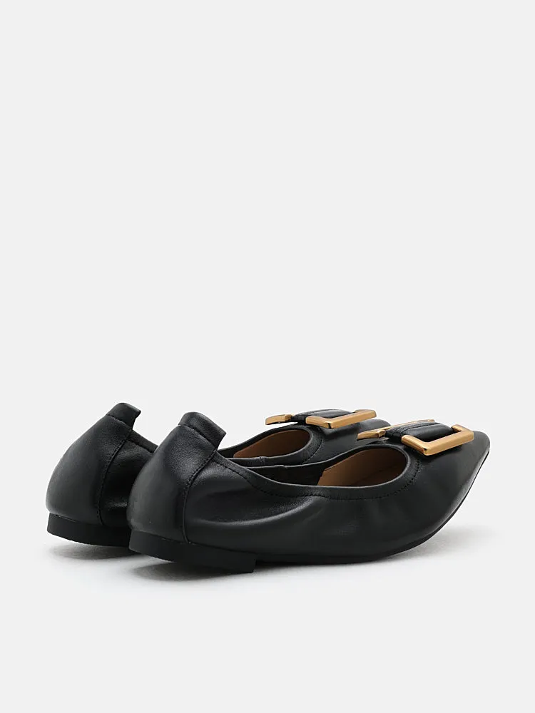 Harper Gold Buckled Pointed-Toe Flats