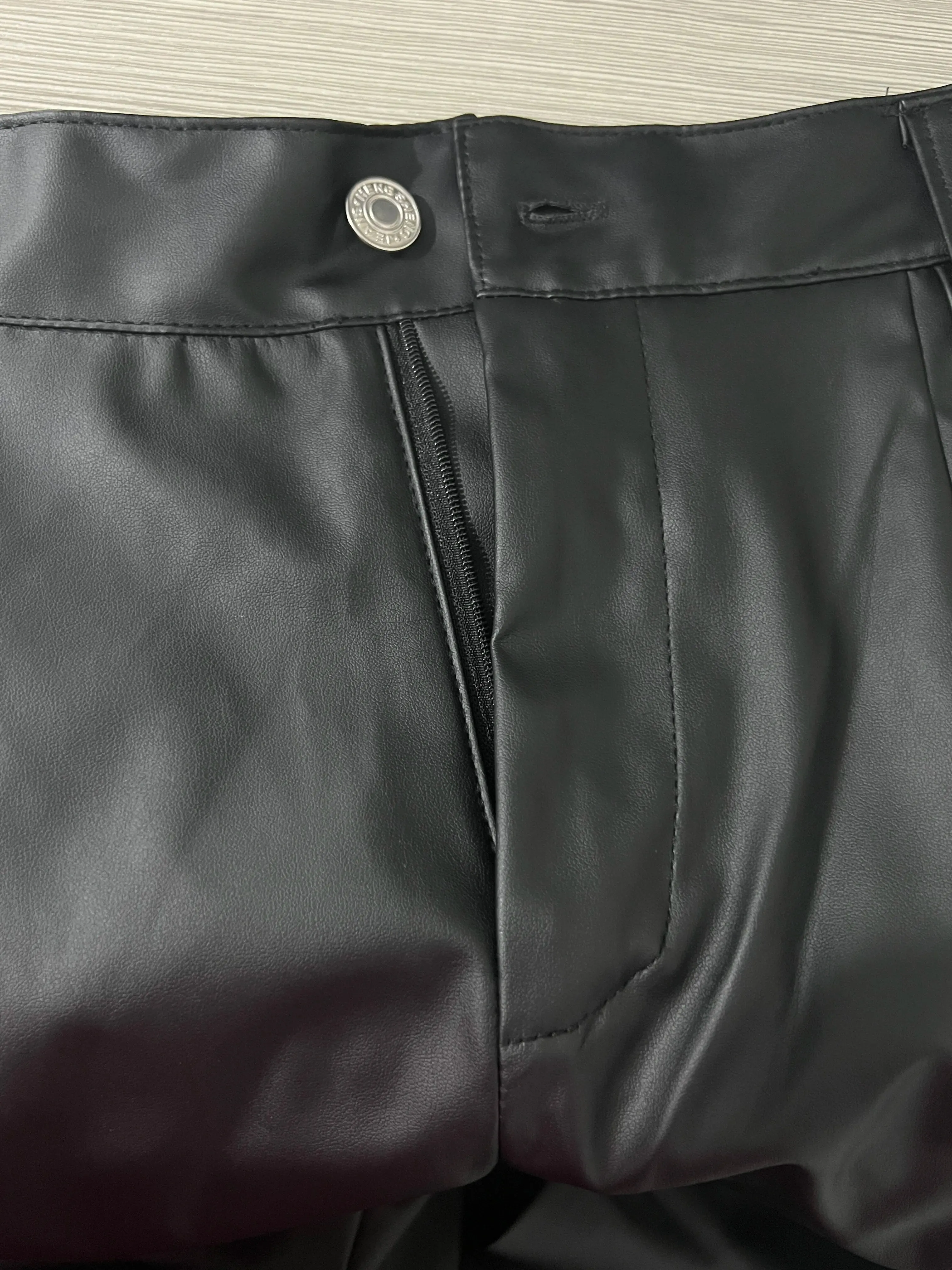 Hoge Taille Imitatieleren Cargo Broek met Zakken