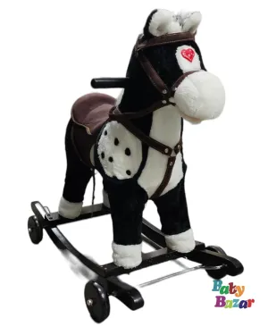 Large size Rocking Wooden Horse Ride On Toys Colorful Moving Mouth & Tail With Baby Plush Rocking Horse 24"x 12"x 24"