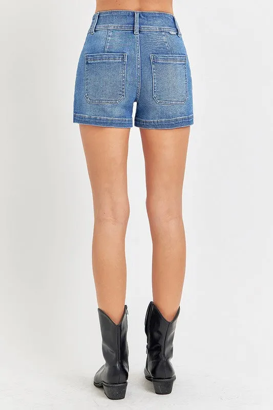 Lennon High Rise Patch Pocket Shorts Medium Wash