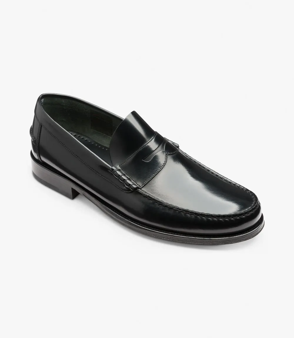LOAKE - " PRINCETON" BLACK LEATHER LOAFER SHOE WITH LEATHER SOLE