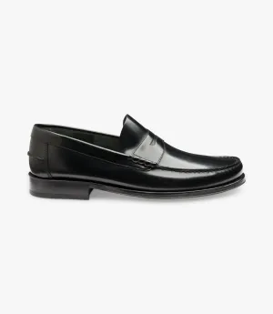 LOAKE - " PRINCETON" BLACK LEATHER LOAFER SHOE WITH LEATHER SOLE