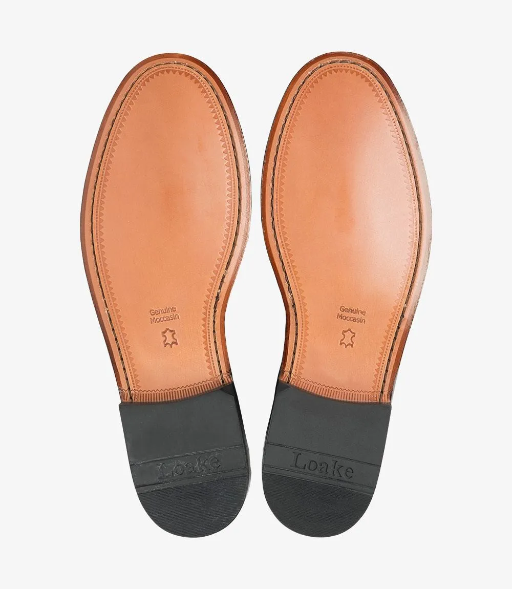 LOAKE - " PRINCETON" BLACK LEATHER LOAFER SHOE WITH LEATHER SOLE