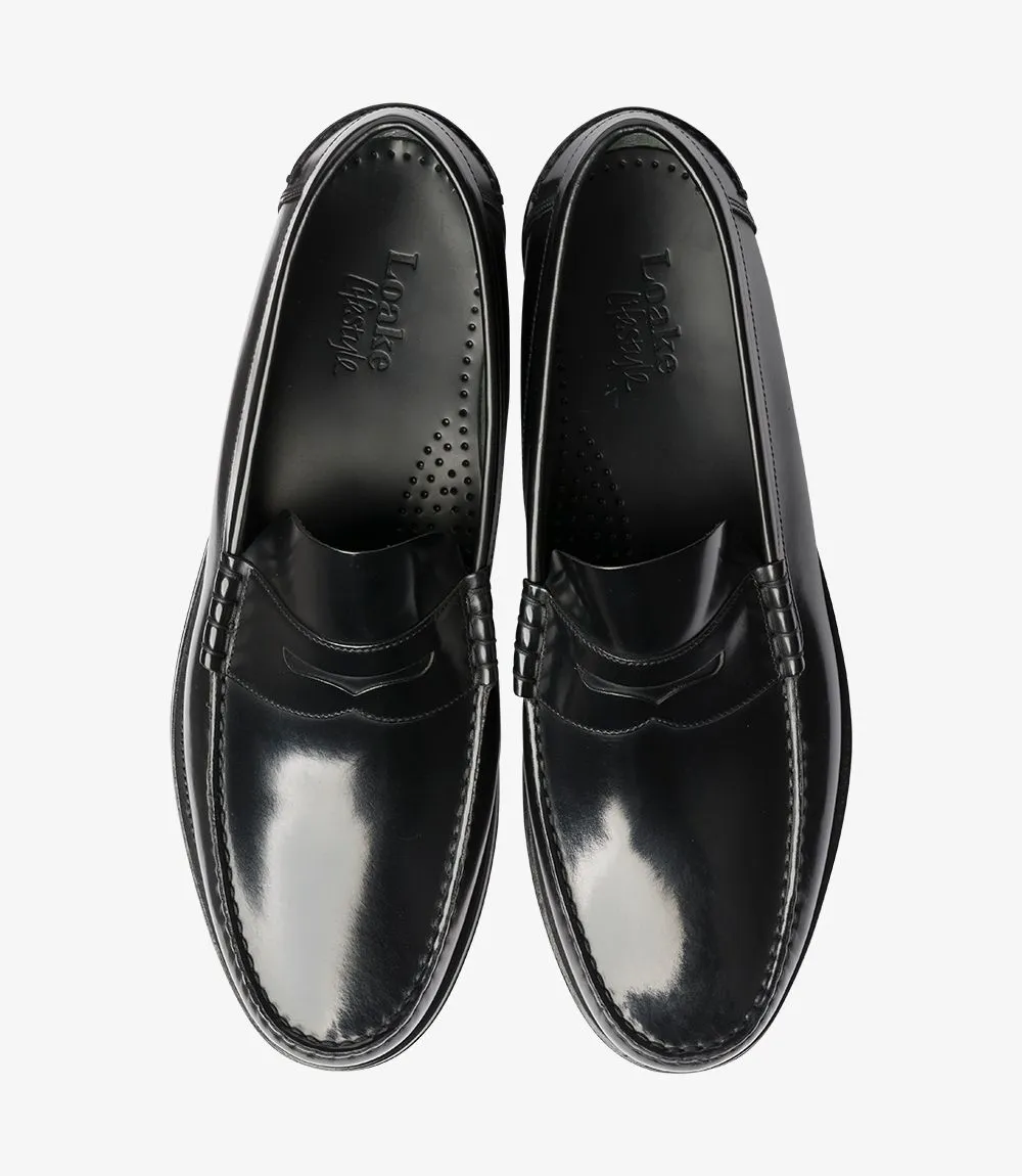 LOAKE - " PRINCETON" BLACK LEATHER LOAFER SHOE WITH LEATHER SOLE