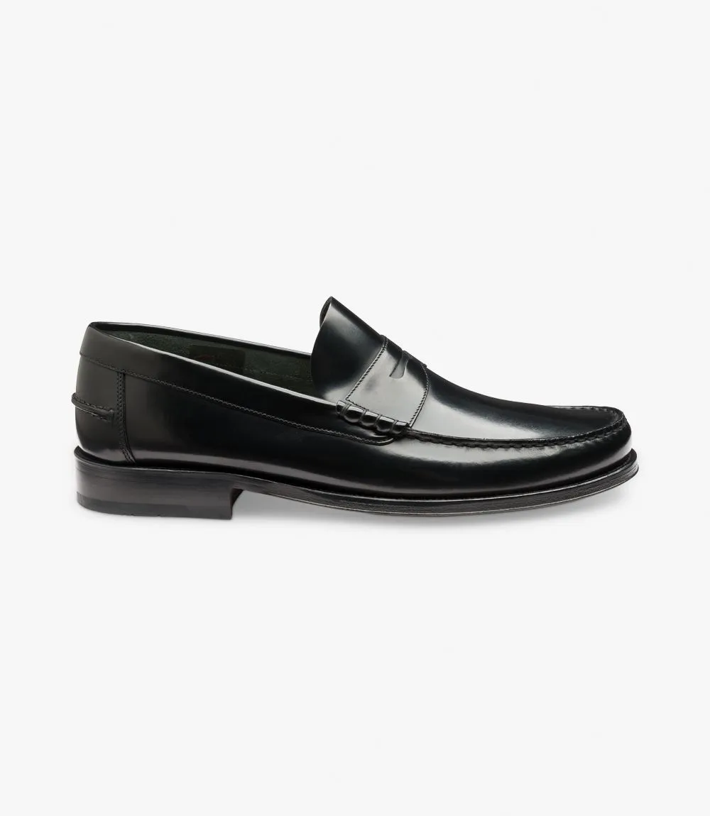 LOAKE - " PRINCETON" BLACK LEATHER LOAFER SHOE WITH LEATHER SOLE