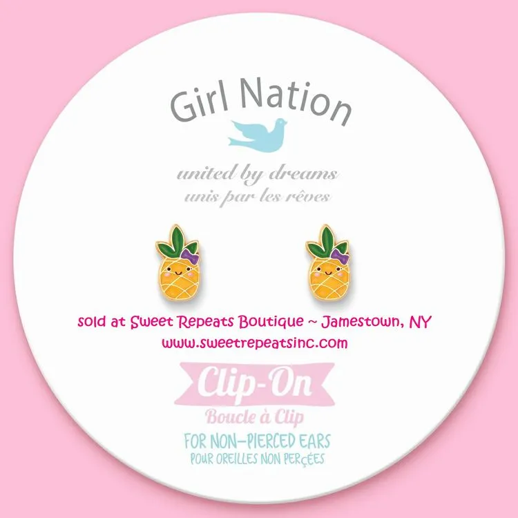 Lookin' Pine Pineapple Lead Free Clip On Earrings