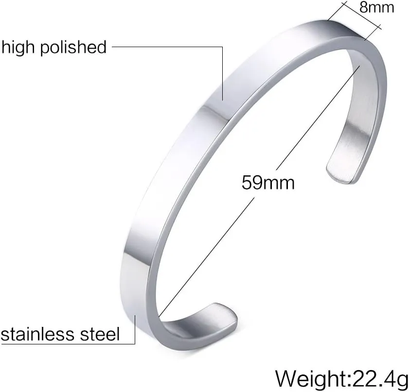 MEALGUET Personalized Cuff Bangle Bracelet : Polished Stainless Steel Various Inspirational Quote Bracelets Free Custom Engrave Name Mantra Text Minimalist Open Bangle Cuff for Men Women Girl Boy