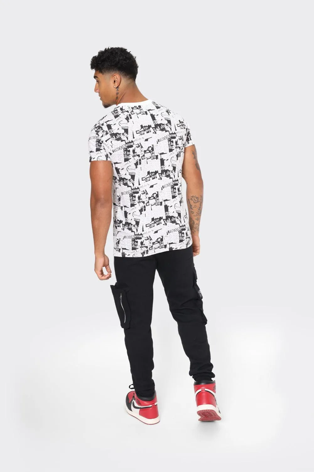 Mens Black and White Graphic Print T-Shirt  London Attitude