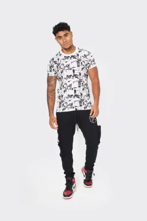 Mens Black and White Graphic Print T-Shirt  London Attitude